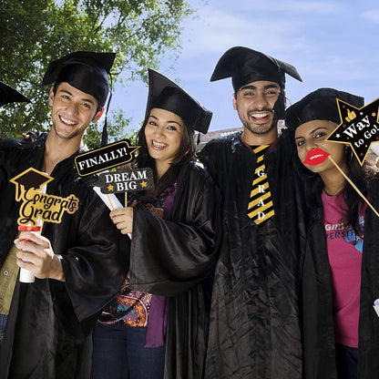 22 Pcs Black Gold Graduation Photo Booth Props 2026 -Large Size Graduation Photo Booth Frame and Congrats Class of 2026 Photo Booth Props Set for Graduation Party Favors Supplies