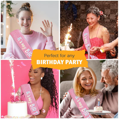 CIEHER 70.8 L x 3.6 W Pink It's My Birthday Sash Birthday Sashes for Women Glitter Fabric