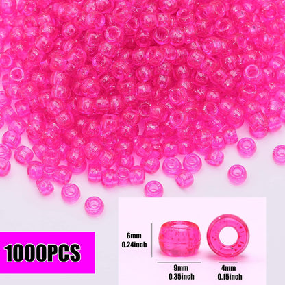 1000Pcs Glow in The Dark Pony Beads 9mm Plastic Kandi Beads Bulk for Friendship Bracelet Necklace Craft Jewelry Making Beads for Hair Braids 9 Color