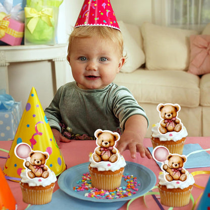 36Pcs Blue Baby Bear Cupcake Toppers Balloon Teddy Bears Cupcake Picks for Blue Baby Shower Gender Reveal Boys Bearly Birthday Cupcake Decorations We Can Bearly Wait Party Decorations Supplies