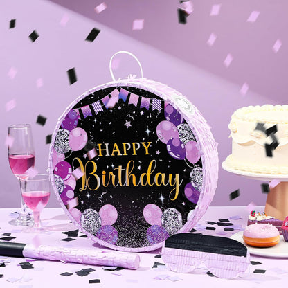 Sinmoe Birthday Piñata with Stick Blindfold and Confetti Large Piñata for Adult Men Women Birthday Party Supplies Decoration Wedding Anniversary(Black and Gold)