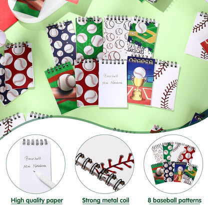 Faccito 32 Pcs Mini Notepads Sports Basketball Baseball Football Soccer Party Supplies Goodie Bag Stuffers Notepads Spiral Mini Notebooks for Reward(Baseball)