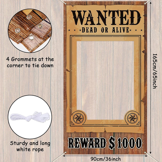 West Wanted Photo Booth Prop Selfie Frames Western Cowboy Party Decorations Rodeo Backdrop Photoshoot and Wanted Photo Booth for Wild Western Cowboy Cowgirl Rustic Party Supplies