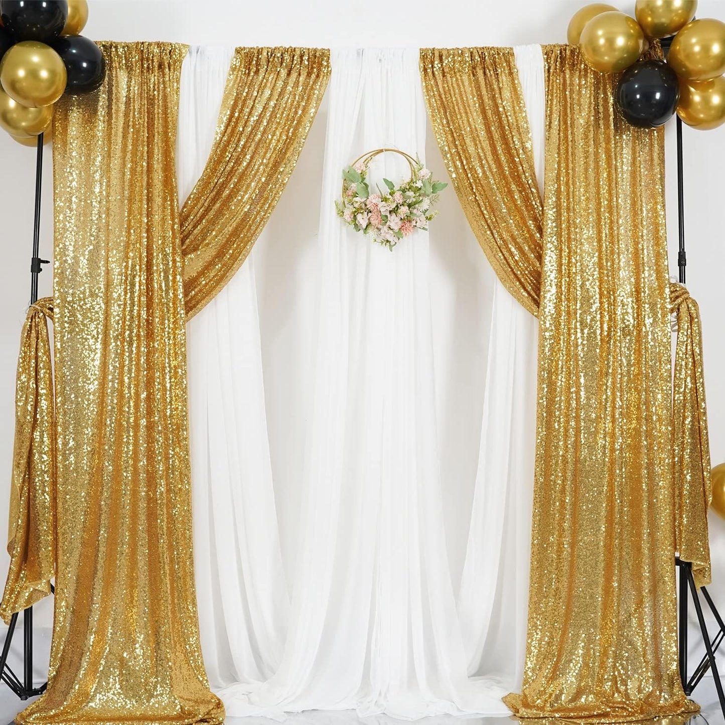 Poise3EHome Black Sequin Backdrop Curtains, 2 Panels 2FTx8FT Glitter Photo Booth Backdrop for Halloween Birthday Bachelorette Wednesday Twilight Party Decorations
