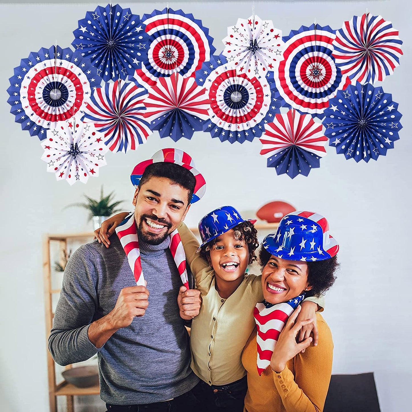 4th of July Patriotic Decorations - 12Pcs Hanging Paper Fan for USA Patriotic Decorations Independence Day Memorial Day American Theme Party Veterans Birthday Decor Supplies