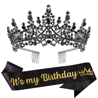 VELSCRUN Purple Crystal Birthday Tiara Crowns for Women Girls It's My Birthday Sash Queen Girls Princess Crown with Combs Happy Birth Party Decorations Mom Sisters Birth Gift Hair Accessories