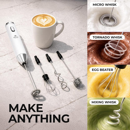 Zulay Kitchen Powerful Milk Frother Wand With Duracell Batteries - Ultra Fast Handheld Drink Mixer - Electric Whisk Foam Maker for Coffee, Lattes, Cappuccino & Matcha - Z1 Motor - Black - Colors A