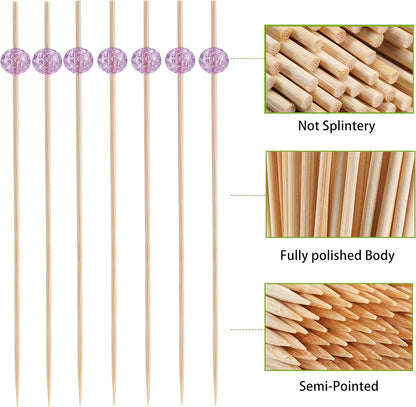 200 Pcs Cocktail Picks, 4.7 Inch Toothpicks for Appetizers, Bamboo Cocktail Sticks Skewers for Drinks, Desserts, Charcuterie, Wedding Party Fancy Toothpicks, Gold Pearl Mini Food Picks Decorative