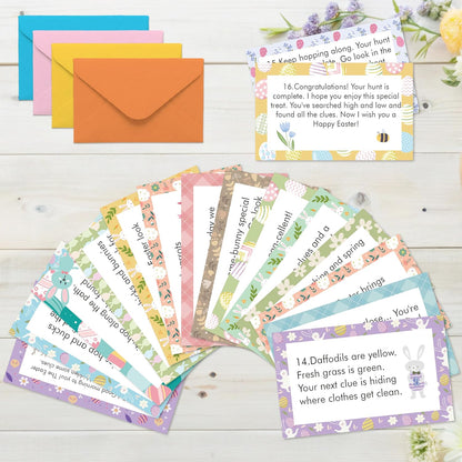 Nature Scavenger Hunt Cards, Bunny Easter Egg Hunt Clue Cards for Adults Family Friends, Spring Camping Treasure Riddle Party Game Indoor Activities - A01