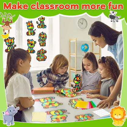 QOUBAI 32 Sets Stars Suncatchers Craft Back to School DIY Stained Glass Window Patriotic 4th of July Paper Craft Home School Classroom Decor Kid Birthday Gift Creative Art Activity Game - Colors A