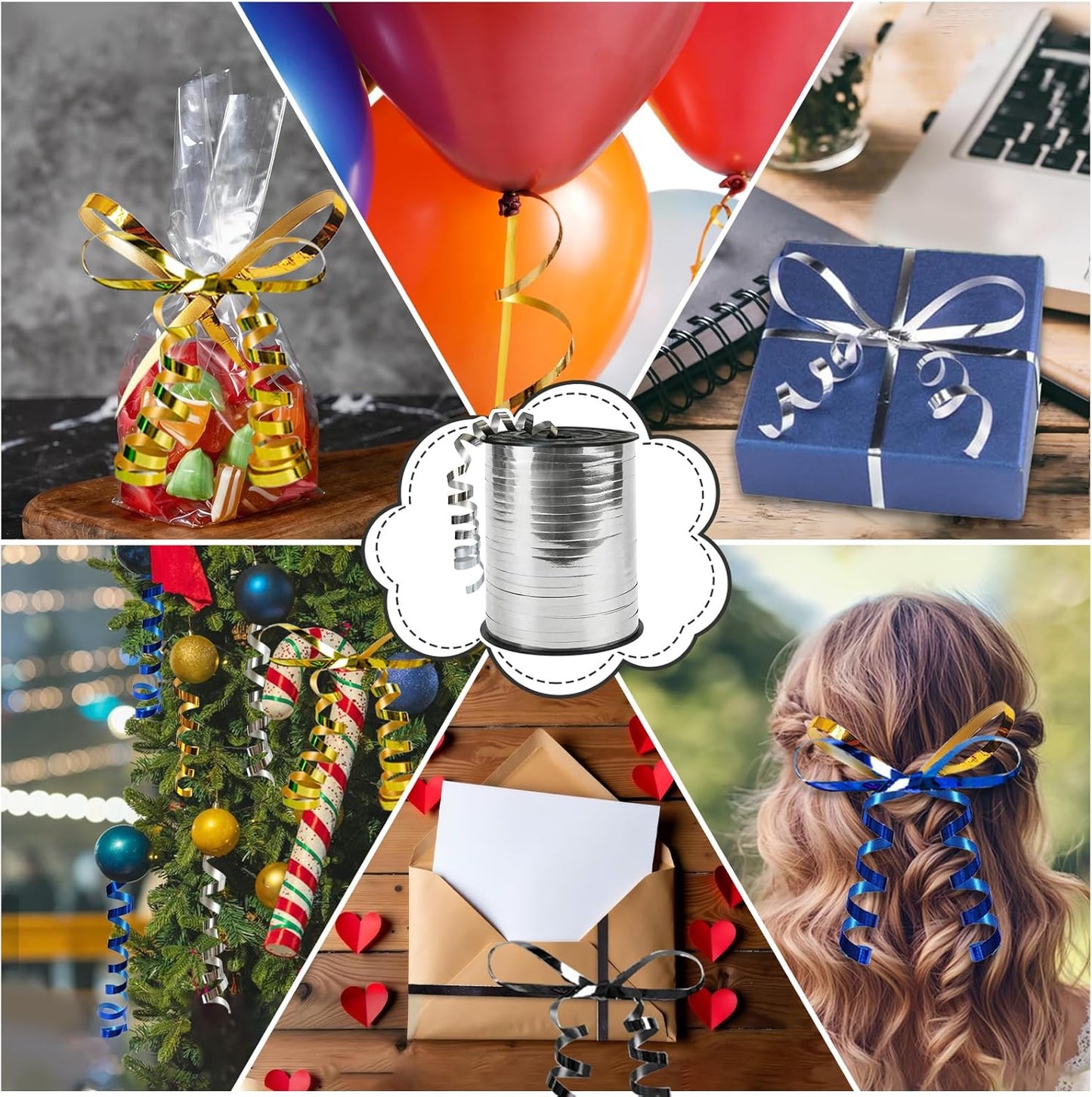 500 Yards Curling Ribbon，Bright Silver Balloon String Ribbon，for Gift Wrapping，Party Decoration, Wedding,Birthday，Art Crafts, Florist Flower