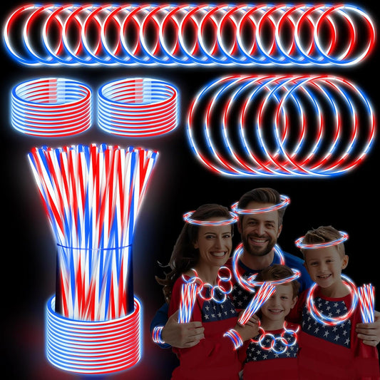 480 Pack 4th of July Glow Sticks Party Favors with Connectors,Patriotic Red White Blue Glow Stick Bracelets Nacklaces Glow in the Dark Accessories 250th Anniversary USA Independence Day Decorations