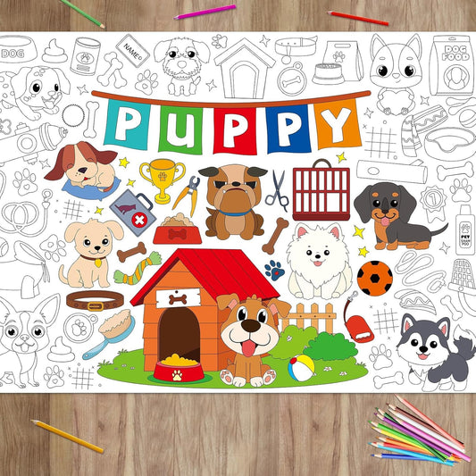 Naozinebi Puppy Coloring Poster for Giant Dog Coloring Tablecloth Puppy Birthday Decorations Dog Sheets Jumbo Coloring Activity Books for Home Birthday Party Supplies Decoration
