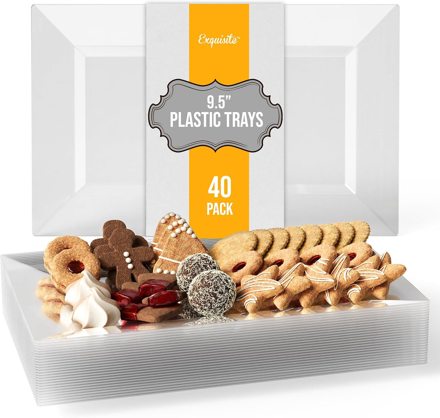 Exquisite Plastic Serving Trays for Party - 40 Pcs 9.5 Inch Clear Serving Platters, Plastic Trays for Food, Clear Tray, Food Tray Disposable Platters for Parties, Catering & Buffet