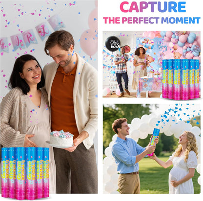 Gender Reveal Confetti Cannons – 6 Pack (3 Blue & 3 Pink) – Baby Gender Reveal Cannon Kit with Heart-Shaped Confetti – Easy Twist Party Poppers for Boy or Girl Baby Reveal Decorations