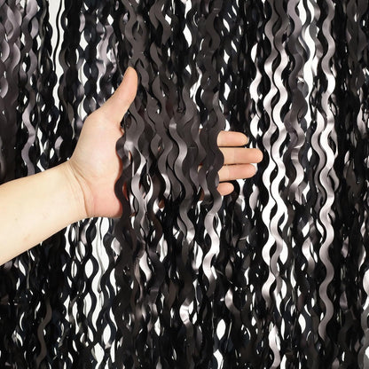 4 Pack Wavy Champagne Gold Metallic Tinsel Foil Fringe Curtains Backdrop - 3.3X6.6ft Foil Fringe Backdrop for Parties | Door Streamers for Birthday | Photo Booth Backdrops Party Decor