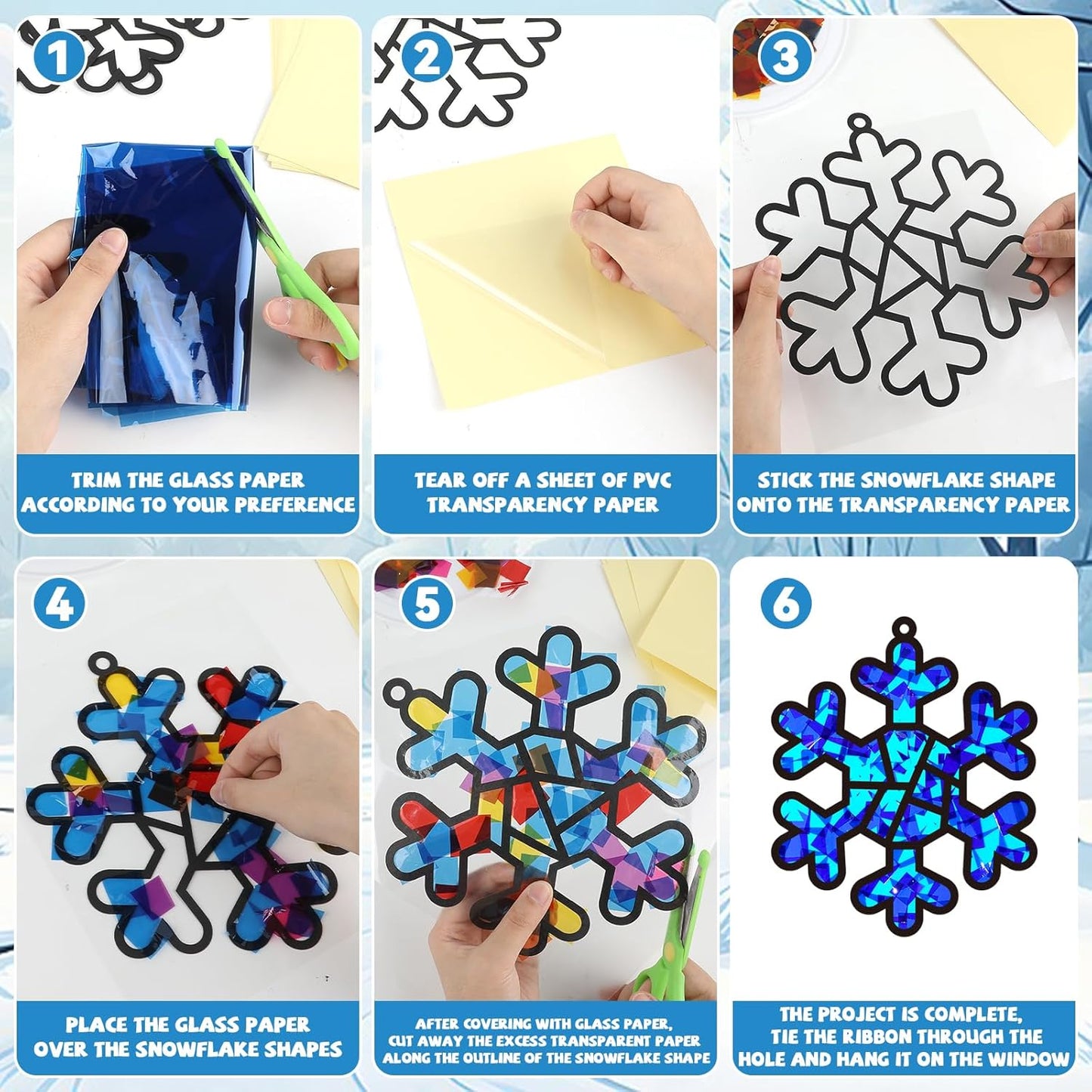 QOUBAI 32 Sets Stars Suncatchers Craft Back to School DIY Stained Glass Window Patriotic 4th of July Paper Craft Home School Classroom Decor Kid Birthday Gift Creative Art Activity Game - Colors A