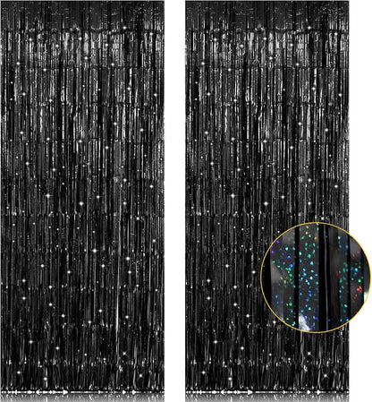 2 Pack 3.2ft x 8.2ft Silver Metallic Tinsel Foil Fringe Curtains, Door Streamer Photo Booth Backdrop for Birthday Graduation Engagement Bridal Shower Bachelorette Baby Shower Party Decorations