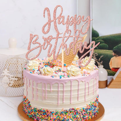 ZHUOWEISM 1 PCS Gold Happy Birthday & Anniversary Cake Topper