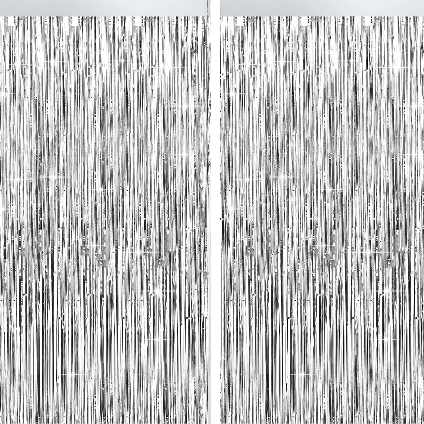 4 Packs Silver Foil Fringe Curtain, Silver Glitter Metallic Tinsel Backdrop for Birthday, Wedding, Baby Shower, Bachelorette, 70s 80s 90s Theme Disco Party, Iridescent Party Decorations Supplies