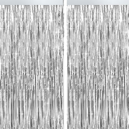 4 Packs Silver Foil Fringe Curtain, Silver Glitter Metallic Tinsel Backdrop for Birthday, Wedding, Baby Shower, Bachelorette, 70s 80s 90s Theme Disco Party, Iridescent Party Decorations Supplies