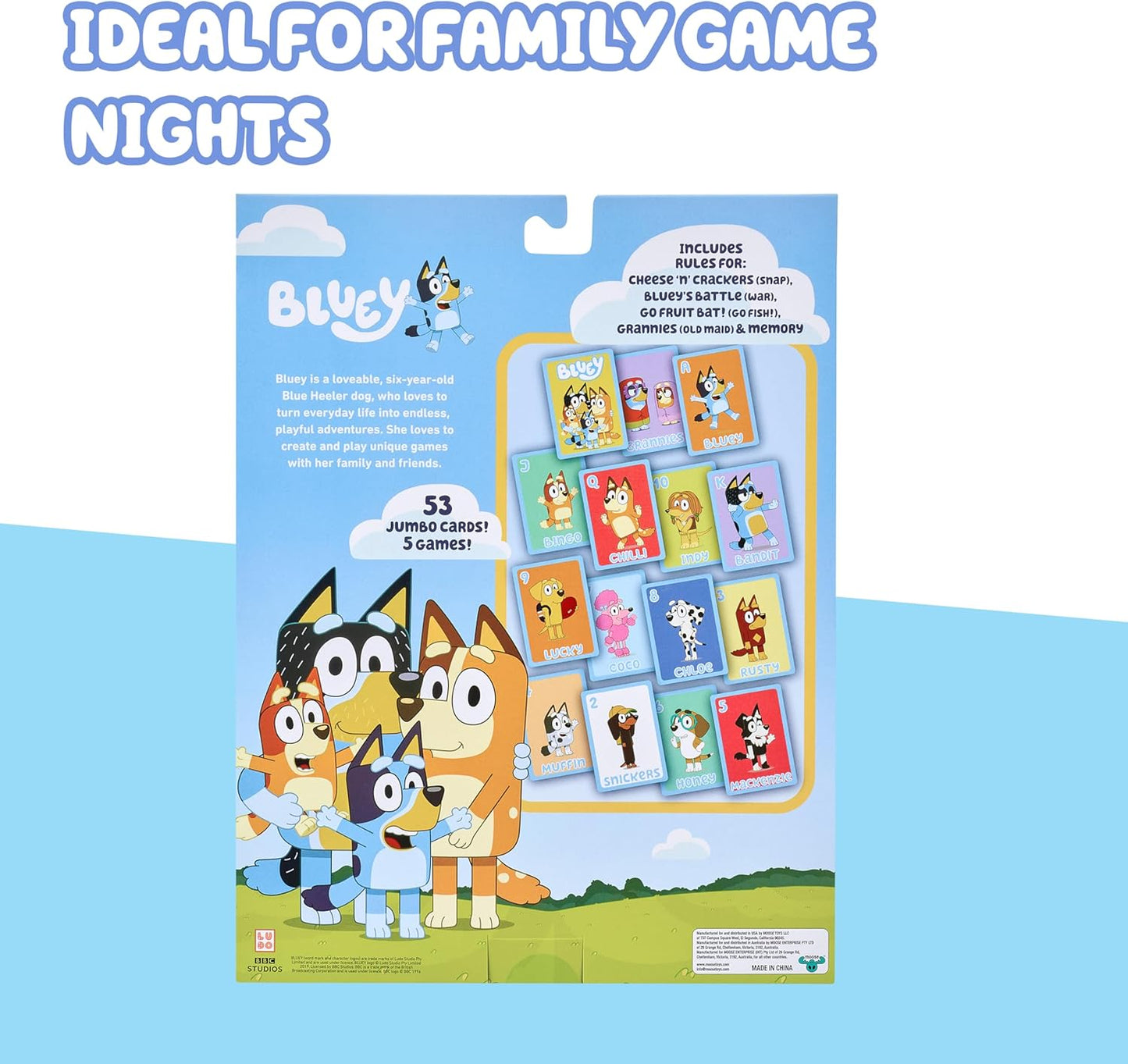 Bluey Bingo’s Bingo Card Game, Kids Image Matching Card Game with 40 Cards, 48 Chips and 12 Scoring Chips, Interactive Fun Games for Kids of Ages 3+