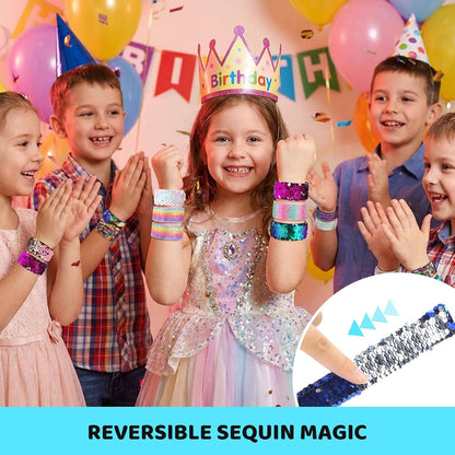 VGOODALL 12 PCS Glitter Slap Bracelet for Kids Sequin Mermaid Bracelet Wristband for Birthday Party Favors Supplies