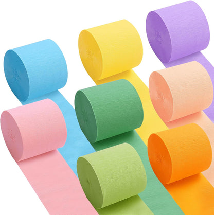 Oubest Crepe Paper Streamers 2.2 Inch x 656 Feet Ideal Party Supplies & Decorations for Birthdays Baby Showers Bachelorettes Weddings DIY, 8 Rolls Pastel Streamers Backdrops, Doorway & Wall Decor