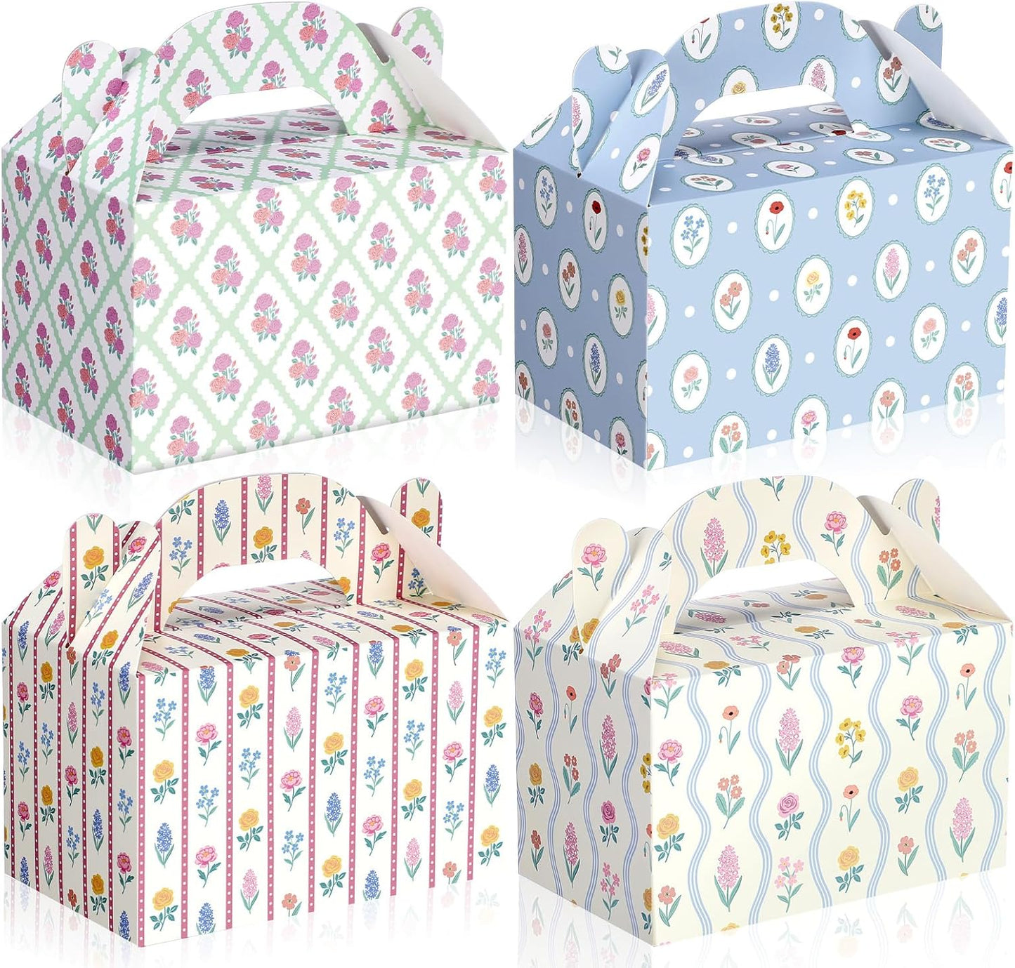 Novabright 24 Pcs Colorful Striped Party Favor Boxes Summer Pool Treat Gable Boxes with Handles Beach Stripe Gift Bags for Wedding Baby Shower Summer Pool Party Supplies