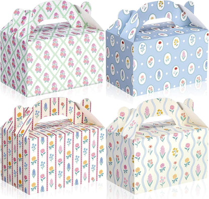 Novabright 24 Pcs Colorful Striped Party Favor Boxes Summer Pool Treat Gable Boxes with Handles Beach Stripe Gift Bags for Wedding Baby Shower Summer Pool Party Supplies
