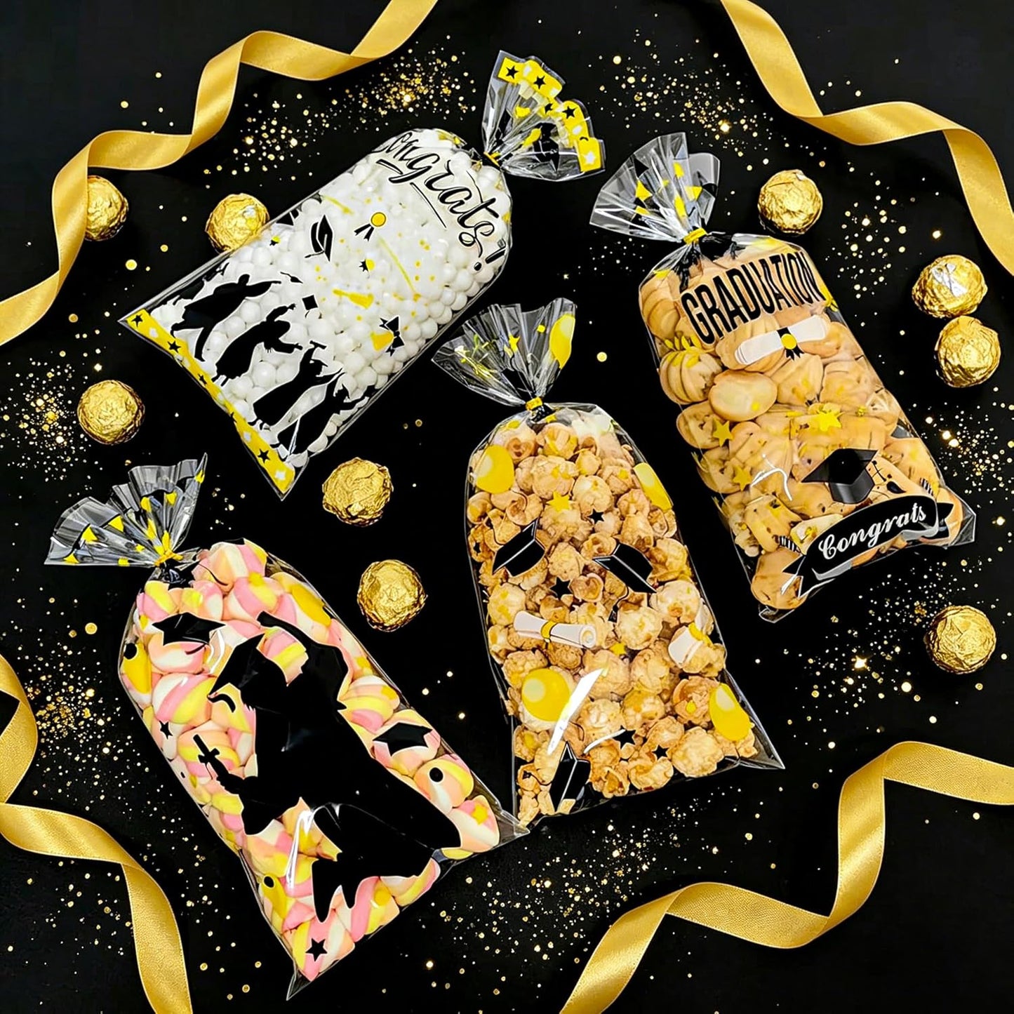 Soarvita Wildflower Cellophane Treat Bags: 50Pack Clear Plastic Floral Goodie Bags with 60 Ties for Cookies Snacks & Gift Packaging, Spring Candy Bag for Baby Bridal Shower Wedding Party Favors
