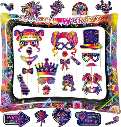 Hawaiian Photo Booth Props & Inflatable Frame, 30Pcs Luau Photobooth Props with Large Inflatable Inflatable Selfie Picture Frame for Summer Tropical Aloha Luau Party Selfie Supplies
