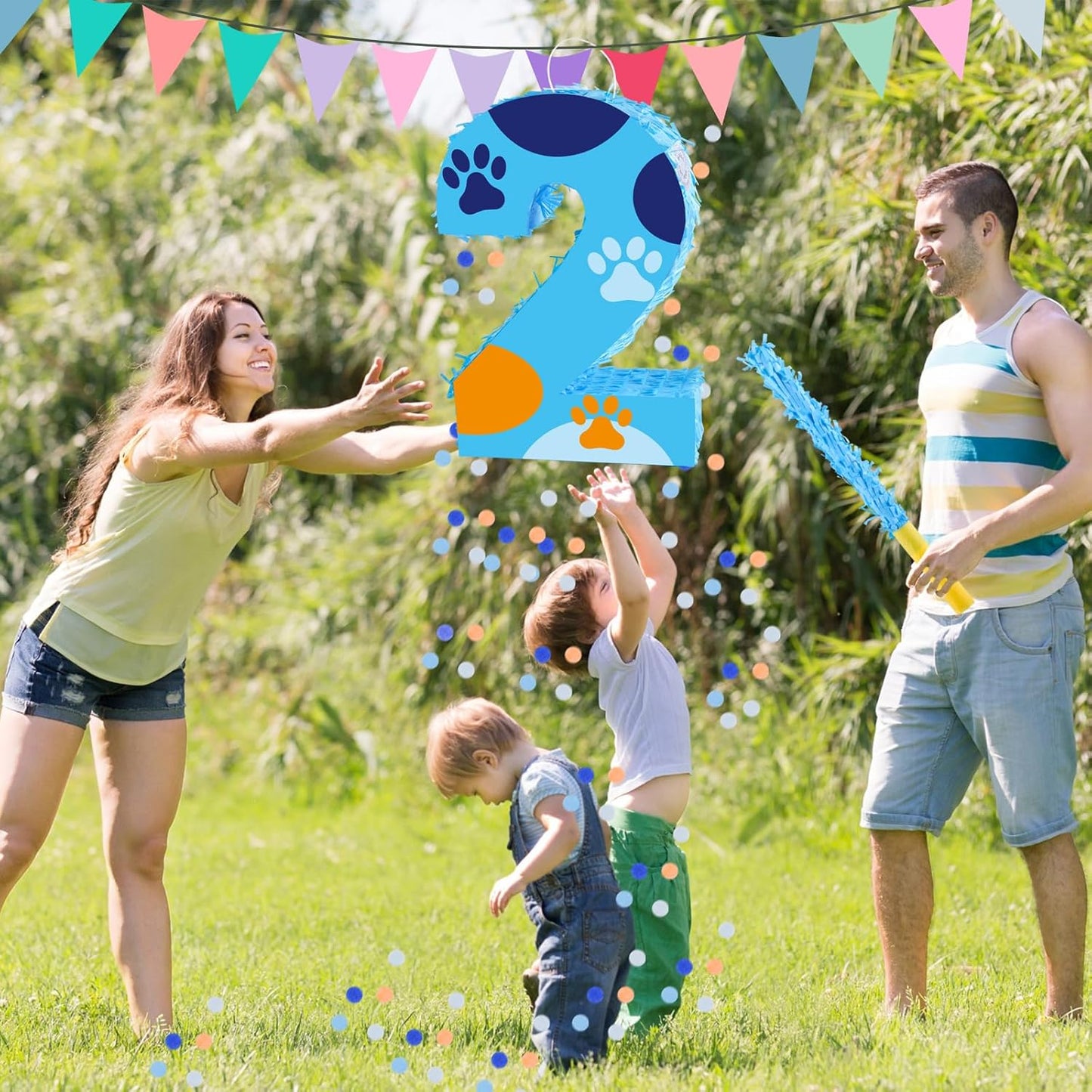 16 Inch Number 2 Dog Paw Pinata with 16 Inch Piñata Stick Blindfold Confetti for Boy Girl Kids 2nd Birthday Party Decorations (2nd)