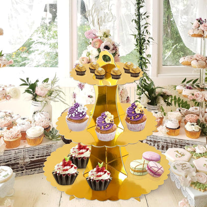 Soleebee 3-Tier Cupcake Stand, Cardboard Cupcake Tower, Dessert Cup Cake Stand Tower for Birthday Wedding Party Decoration, Cupcake Tier Stand 1 Set (Black)