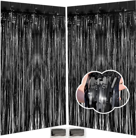 Blue Streamers Party Decorations 3.3x8.2ft, 2 Pack Dark Blue Tinsel Backdrop for Ocean Themed Party Decor, Glitter Blue Foil Fringe Curtains for Door Decorations Hanging Birthday Baby Shower Halloween