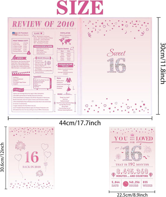 Roetyce 16th Birthday Decorations Girls, Pink Back in 2010 16th Birthday Guest Book Signature Board, 16 Years Old Gifts for Her, Funny 16 Years Old Party Supplies, Rose Gold Sweet 16 Party Jumbo Card
