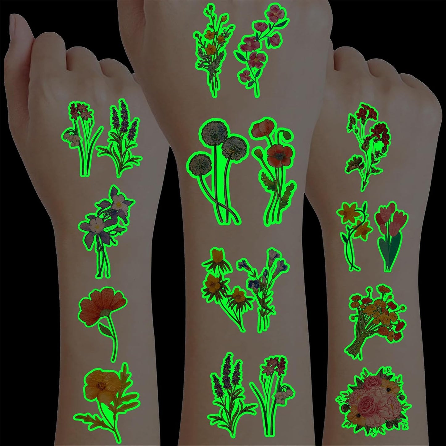 96 PCS Small Wildflower Floral Pre–Cut Temporary Tattoos Birthday Party Decorations Supplies Favors Spring Flower Bouquets Decor Stickers Gifts Boys Girls Classroom School Prizes Reward (Normal)