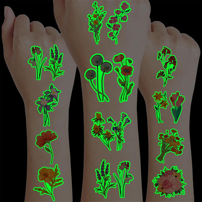 96 PCS Small Wildflower Floral Pre–Cut Temporary Tattoos Birthday Party Decorations Supplies Favors Spring Flower Bouquets Decor Stickers Gifts Boys Girls Classroom School Prizes Reward (Normal)