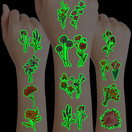 96 PCS Small Wildflower Floral Pre–Cut Temporary Tattoos Birthday Party Decorations Supplies Favors Spring Flower Bouquets Decor Stickers Gifts Boys Girls Classroom School Prizes Reward (Normal)