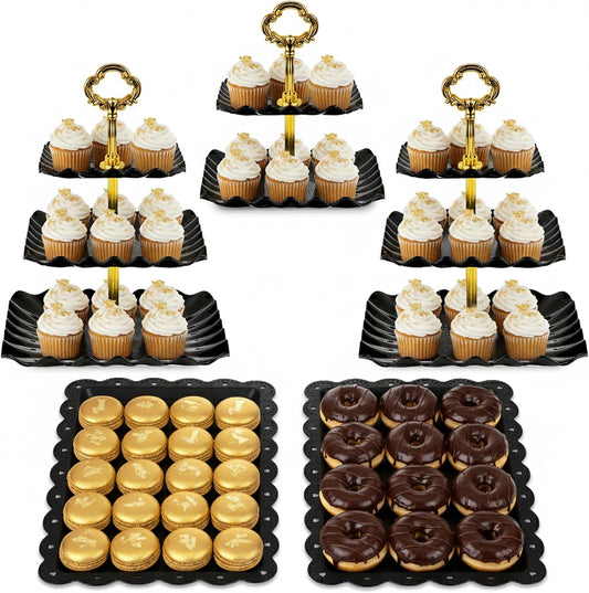 NWK 5 Piece Cake Stand Set with 2 x 3-Tier Cupcake Stands, 1 x2-Tier Cupcake Stands, 2 x Appetizer Trays, for Wedding Birthday Baby Shower Tea Party Decorations (White)
