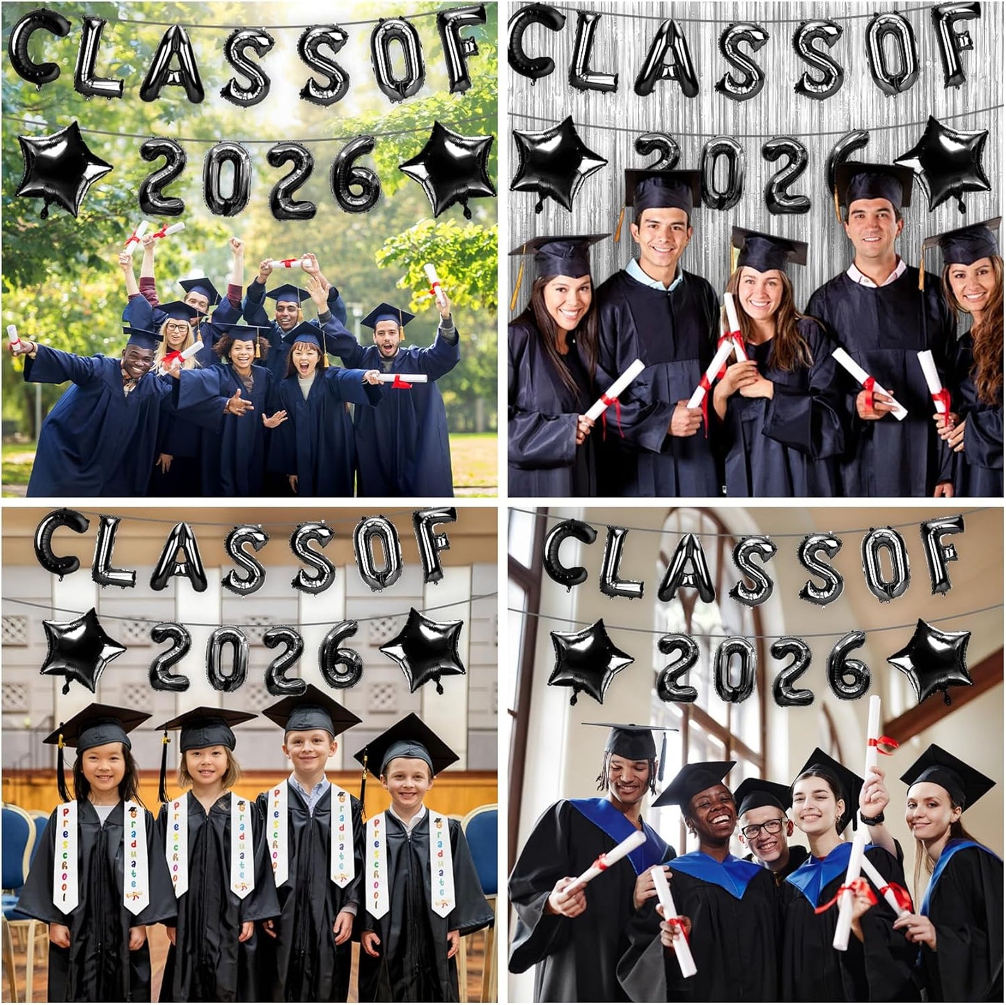 Graduation Balloons, Class of 2026 Balloons, 16Inch Gold Grad Class of 2026 Letters Foil Balloon Sign with Star Balloons, Class of 2026 Decorations for High School College Graduation Party Decorations