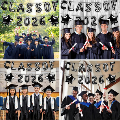 Graduation Balloons, Class of 2026 Balloons, 16Inch Gold Grad Class of 2026 Letters Foil Balloon Sign with Star Balloons, Class of 2026 Decorations for High School College Graduation Party Decorations