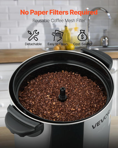 VEVOR Commercial Coffee Urn, 60 Cup 9 L Hot Beverage Dispenser with Dripless Faucet, Quick-Brewing Stainless Steel Large Commercial Coffee Maker, for Catering, Business, Party, Church & Restaurant