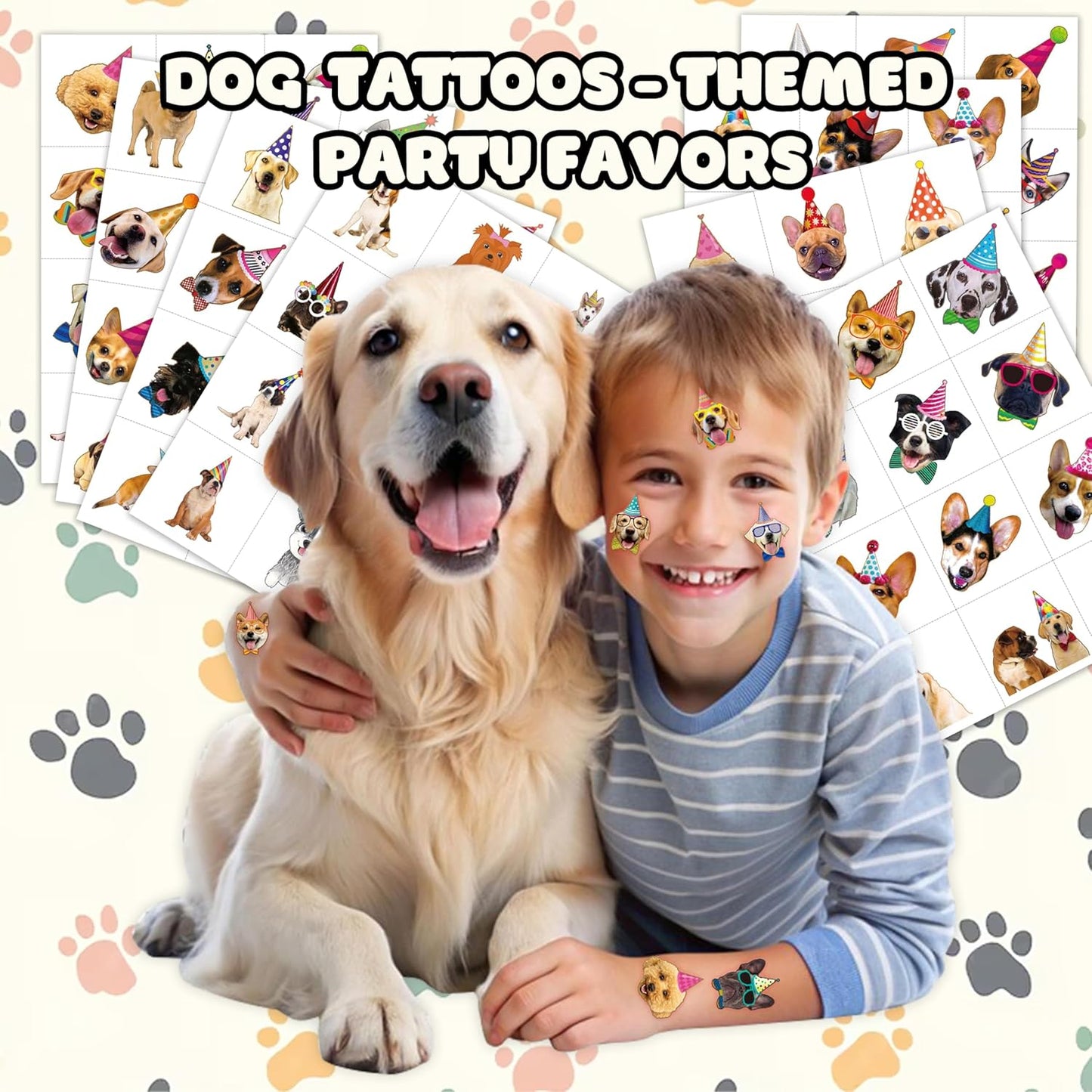 96PCS Dog Party Temporary Tattoos Stickers for Kids – Pre-Cut, Waterproof & Skin-Safe | Cute Puppy Theme 1st 2nd Birthday Supplies, Party Favors, Decorations (Normal)