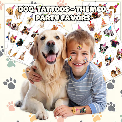 96PCS Dog Party Temporary Tattoos Stickers for Kids – Pre-Cut, Waterproof & Skin-Safe | Cute Puppy Theme 1st 2nd Birthday Supplies, Party Favors, Decorations (Normal)
