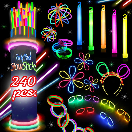 240 Glow Sticks Halloween Party Pack – Glow Activities For Families – Neon Light Sticks Decoration Party Favors Kids & Adults, Necklaces, Bracelets & Much More Glow In The Dark Glow Sticks Bulk