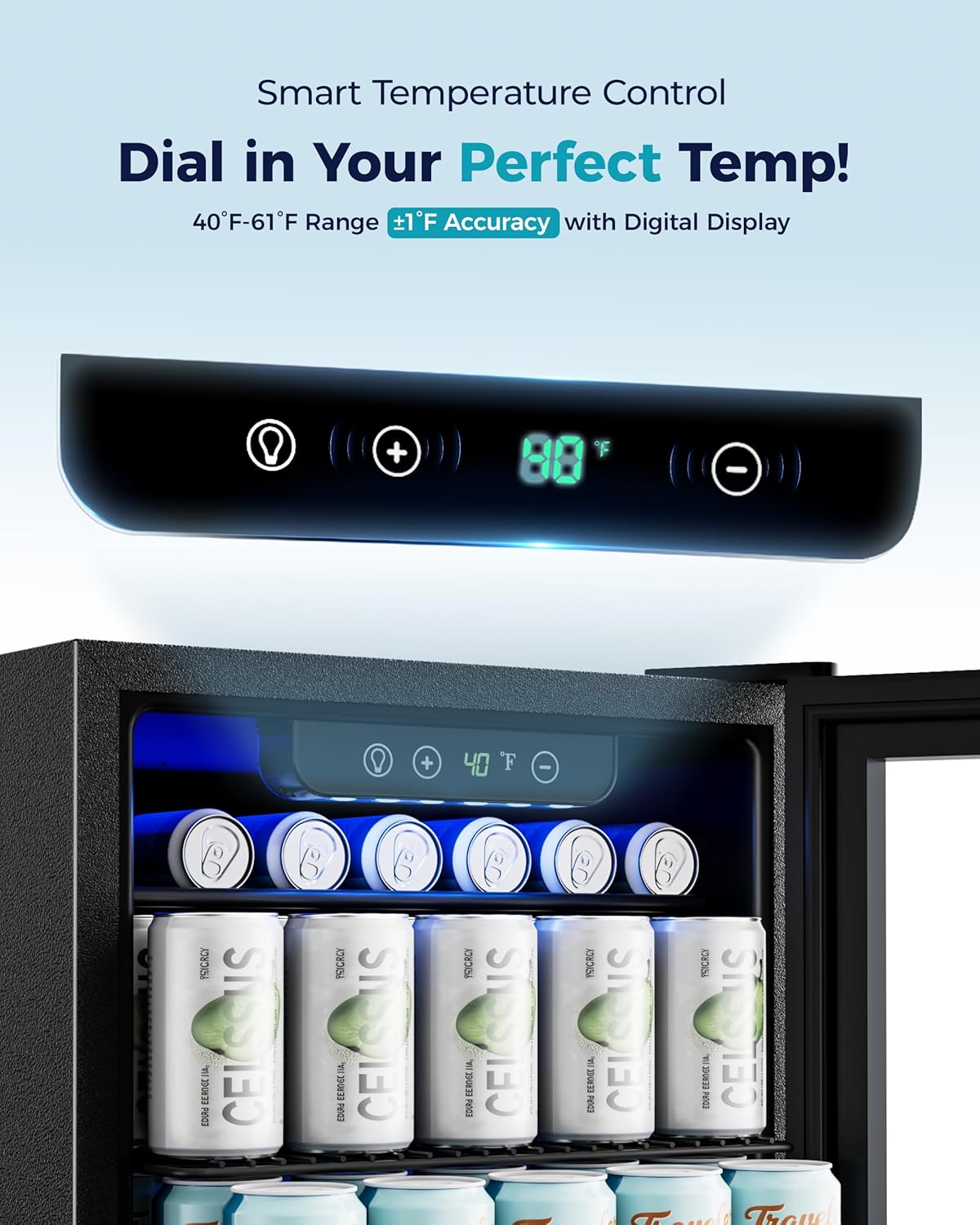 EUHOMY 4.5 Cu.ft Beverage Refrigerator and Cooler, 145 Can Mini fridge with Glass Door for Soda Beer Wine, Small Drink Dispenser with Digital Adjustable Thermostat for Home Office Bar
