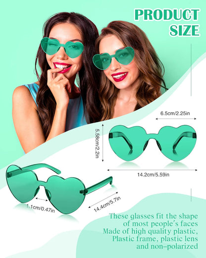 Photect 12 Pair Heart Shaped Sunglasses Neon Color Transparent Heart Glasses for Women Party Favor