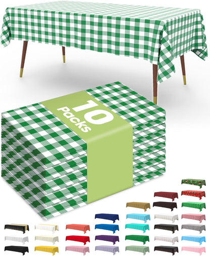 Pureegg Plastic Table Cloth 10 Pack, 54 x 108 Inch Disposable Table Cloths for Party, Picnic and Wedding, Rectangle, White - Colors B