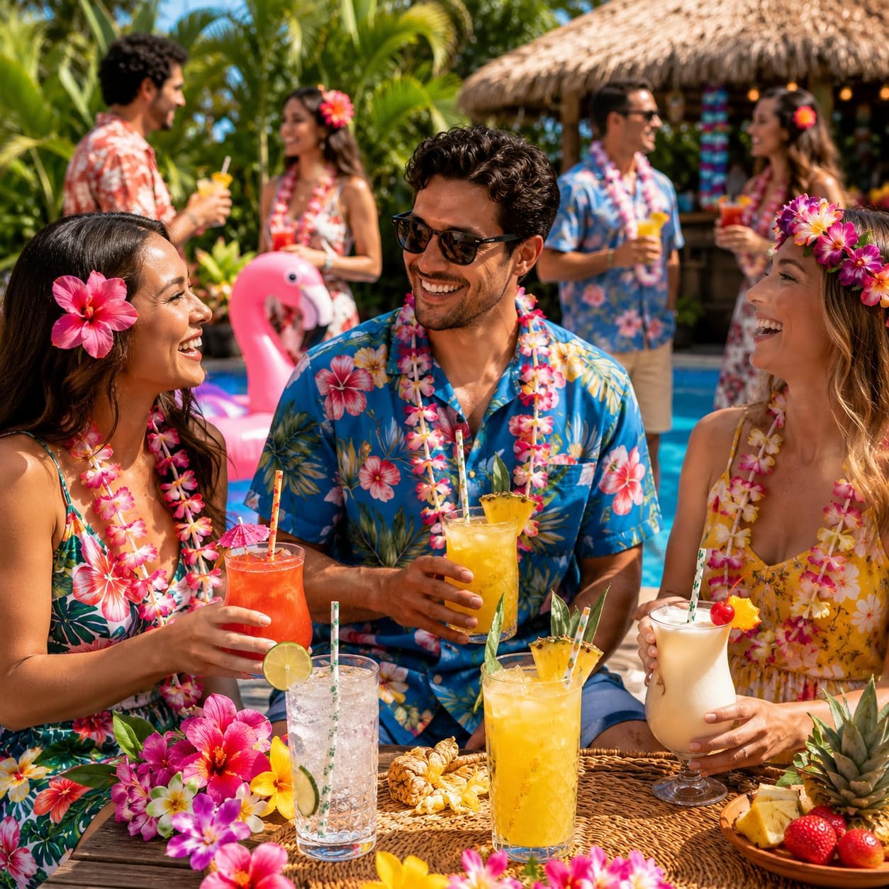 ALINK 100 Pack Tropical Paper Straws - 7.75" Biodegradable Hawaii Party Straws with Flamingo, Pineapple, Cactus & Coconut Tree Designs - Supplies for Luau, Beach Party, Birthday & Summer Cocktails